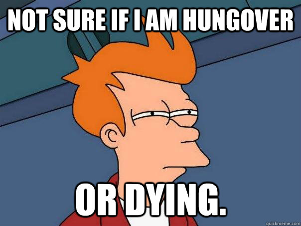 Not sure if I am hungover Or dying.  Futurama Fry