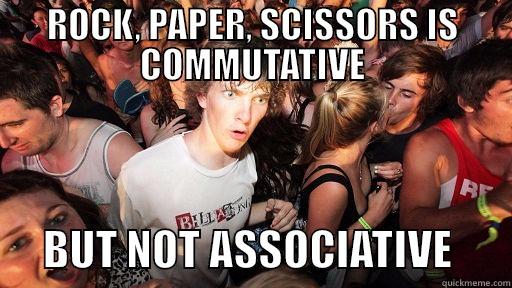 ROCK, PAPER, SCISSORS IS COMMUTATIVE       BUT NOT ASSOCIATIVE       Sudden Clarity Clarence