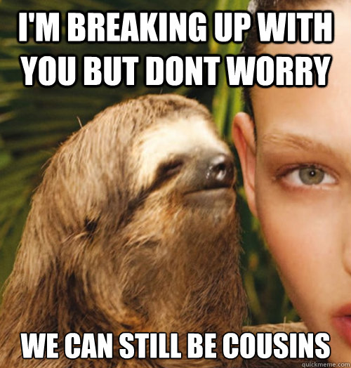 I'm breaking up with you but dont worry we can still be cousins  Whispering Sloth