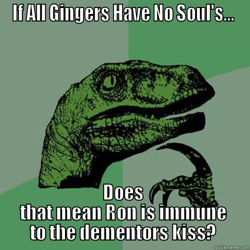 IF ALL GINGERS HAVE NO SOUL'S... DOES THAT MEAN RON IS IMMUNE TO THE DEMENTORS KISS? Philosoraptor