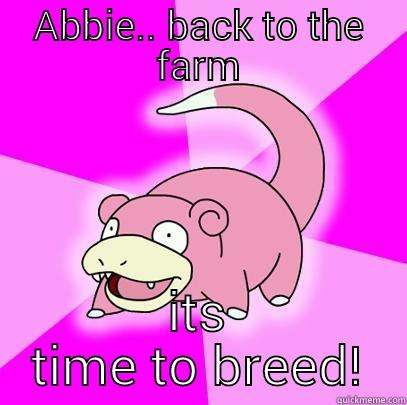 ABBIE.. BACK TO THE FARM ITS TIME TO BREED! Slowpoke