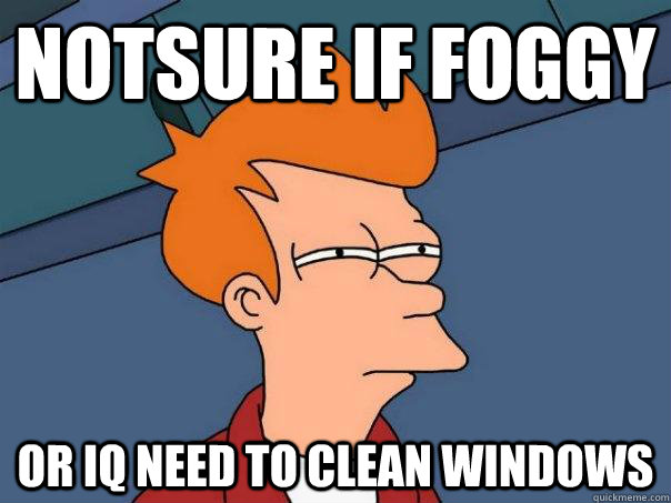 Notsure if foggy Or IQ need to clean windows - Notsure if foggy Or IQ need to clean windows  Futurama Fry