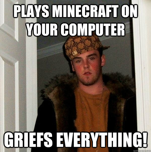 Plays minecraft on your computer Griefs everything!  Scumbag Steve