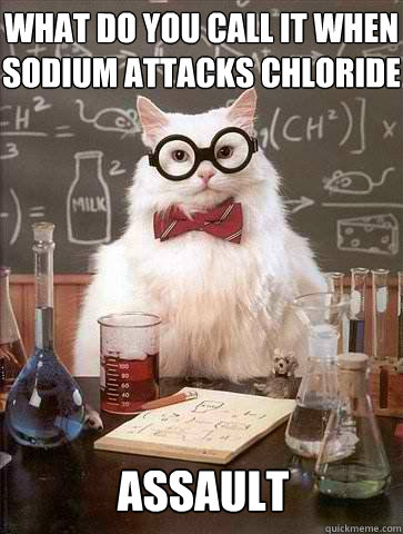 What do you call it when Sodium attacks Chloride Assault  Chemistry Cat