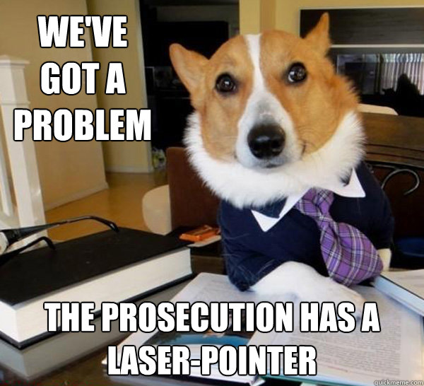 WE've got a problem The prosecution has a laser-pointer  Lawyer Dog