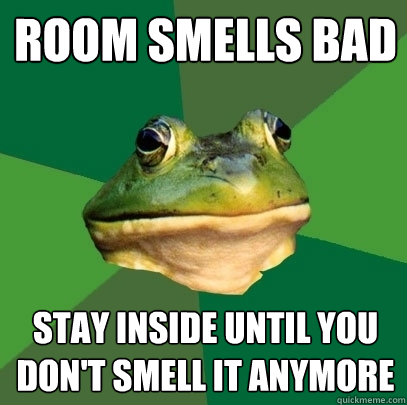 Room smells bad Stay inside until you don't smell it anymore  Foul Bachelor Frog