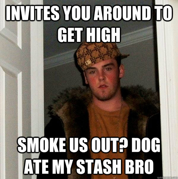 invites you around to get high smoke us out? dog ate my stash bro  Scumbag Steve