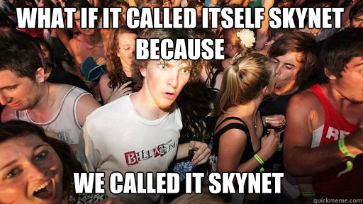 What if it called itself skynet because we called it skynet - What if it called itself skynet because we called it skynet  Sudden Clarity Clarence