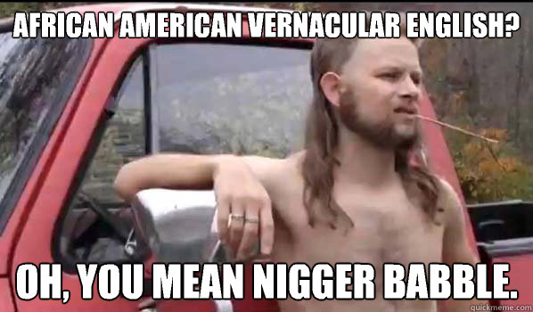 African american vernacular english? oh, you mean nigger babble.  Almost Politically Correct Redneck