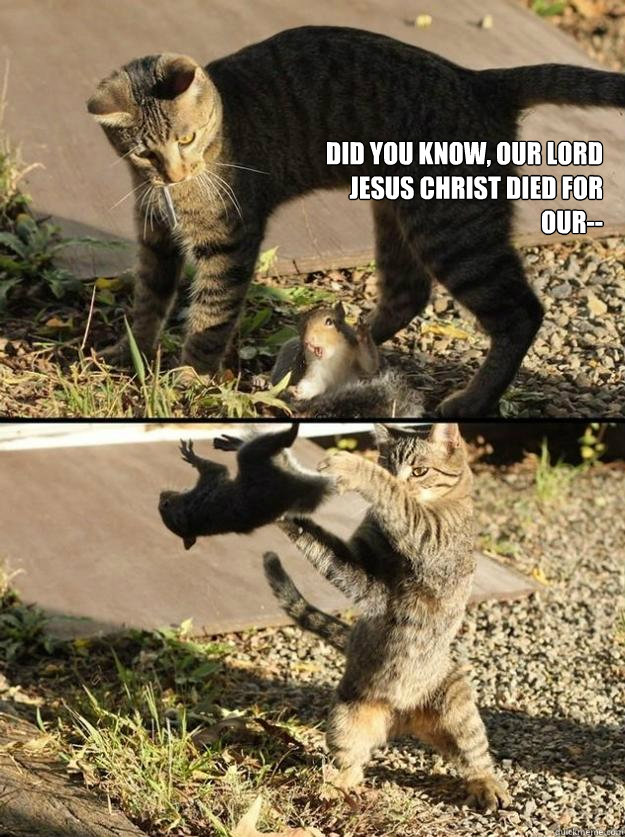 did you know, our lord jesus christ died for our--  Annoying Squirrel