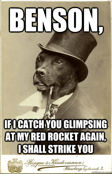 benson, if i catch you glimpsing at my red rocket again, i shall strike you - benson, if i catch you glimpsing at my red rocket again, i shall strike you  Old Money Dog