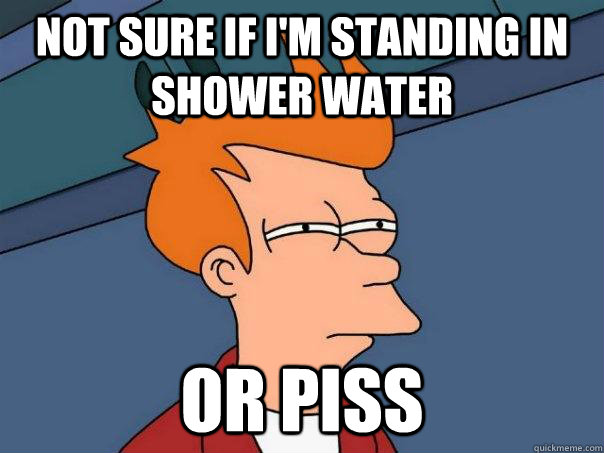 not sure if i'm standing in shower water or piss  Futurama Fry