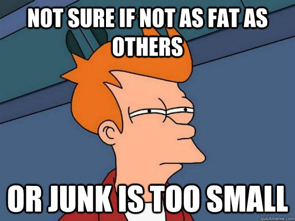 Not sure if not as fat as others or junk is too small  Futurama Fry