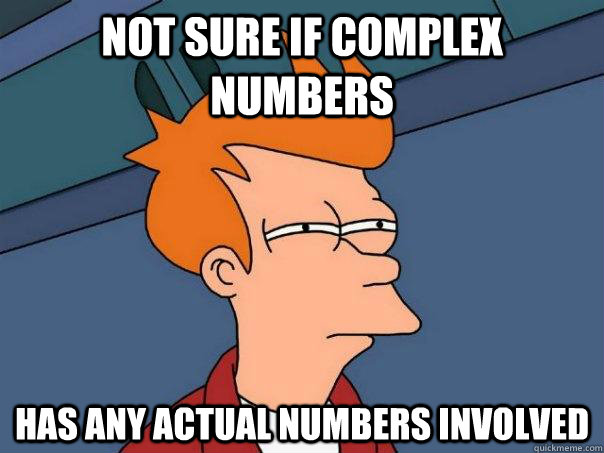 Not sure if complex numbers has any actual numbers involved - Not sure if complex numbers has any actual numbers involved  Futurama Fry