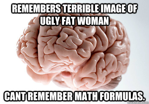 remembers terrible image of ugly fat woman cant remember math formulas.   Scumbag Brain