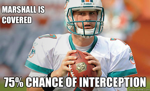 Marshall is 
covered 75% chance of interception  