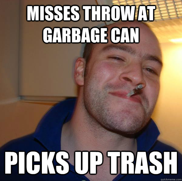 Misses throw at garbage can picks up trash - Misses throw at garbage can picks up trash  Misc