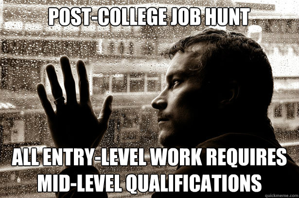 post-college job hunt all entry-level work requires mid-level qualifications  Over-Educated Problems