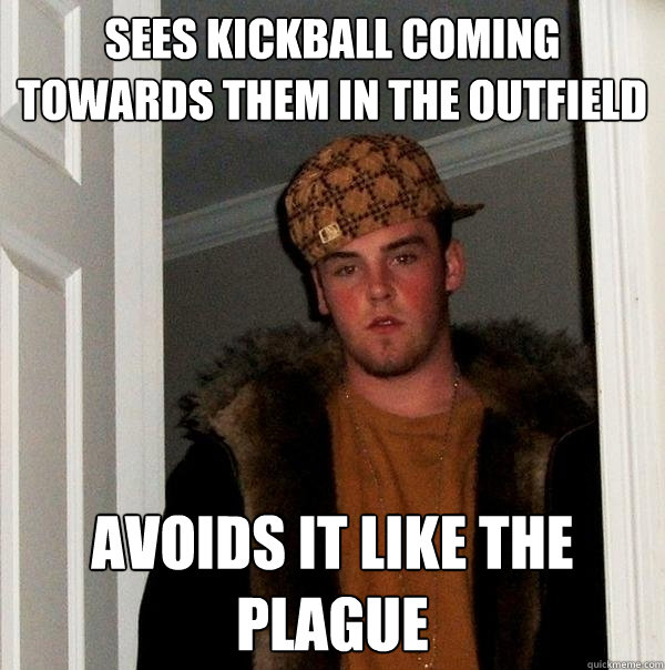 Sees kickball coming towards them in the outfield Avoids it like the plague  Scumbag Steve