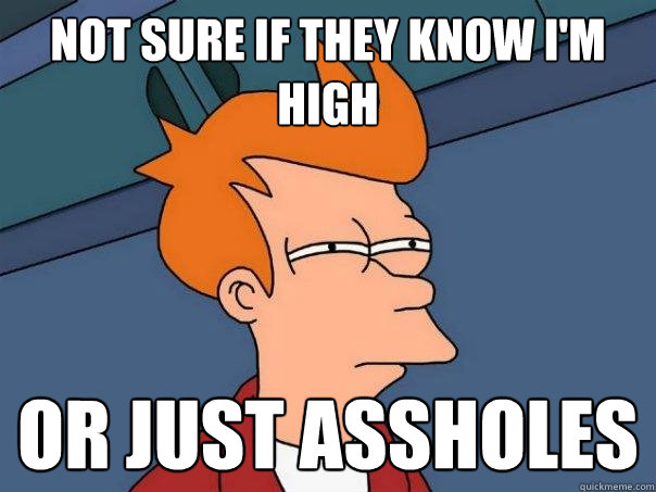 Not sure if they know I'm high Or just assholes  Futurama Fry