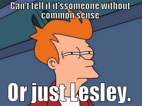 Lesley. =D - CAN'T TELL IF IT'SSOMEONE WITHOUT COMMON SENSE OR JUST LESLEY. Futurama Fry