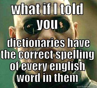 WHAT IF I TOLD YOU  DICTIONARIES HAVE THE CORRECT SPELLING OF EVERY ENGLISH WORD IN THEM Matrix Morpheus