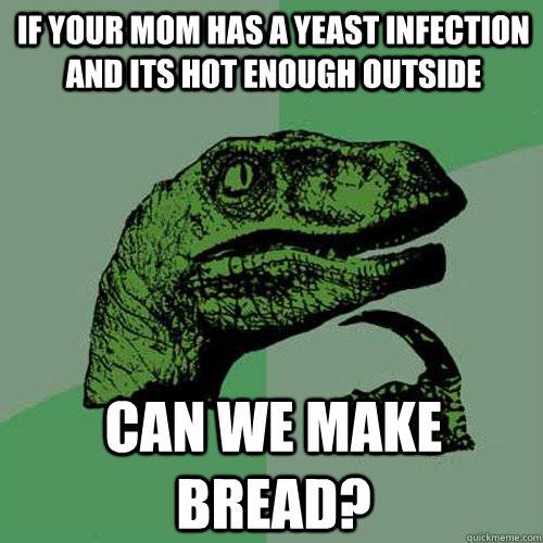If your mom has a yeast infection and its hot enough outside can we make bread?  Philosoraptor