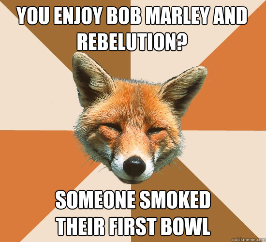 You enjoy Bob Marley and Rebelution? Someone smoked
their first bowl  Condescending Fox