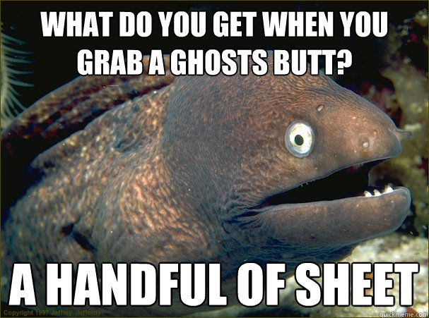 What do you get when you grab a ghosts butt? a handful of sheet  Bad Joke Eel