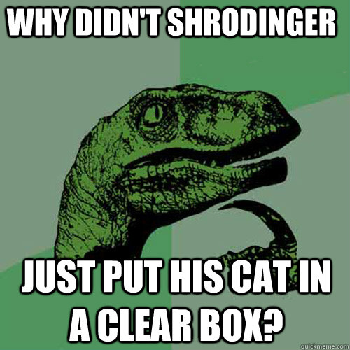 Why didn't Shrodinger Just put his cat in a clear box? - Why didn't Shrodinger Just put his cat in a clear box?  Philosoraptor