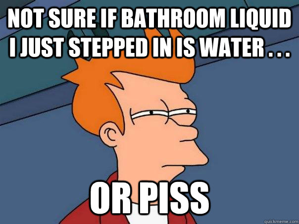 Not sure if bathroom liquid I just stepped in is water . . . Or piss  Futurama Fry