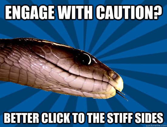 Engage with caution? Better click to the stiff sides  Spoonerism Snake