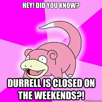 Hey! Did you know? Durrell is closed on the weekends?!  Slowpoke