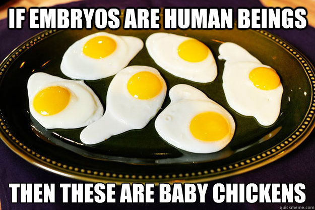 If embryos are human beings then these are baby chickens
 - If embryos are human beings then these are baby chickens
  Life at conception