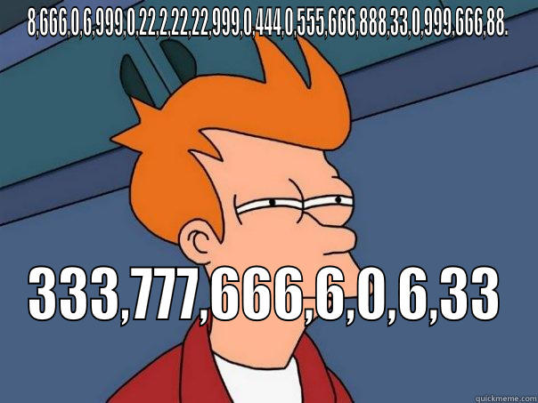 8,666,0,6,999,0,22,2,22,22,999,0,444,0,555,666,888,33,0,999,666,88. 333,777,666,6,0,6,33 Futurama Fry