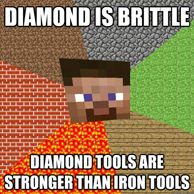 DIAMOND IS BRITTLE DIAMOND TOOLS ARE STRONGER THAN IRON TOOLS  Minecraft