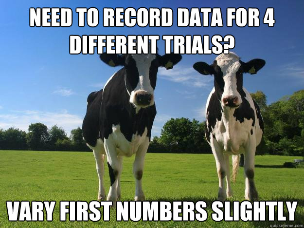 Need to record data for 4 different trials? Vary first numbers slightly  Physics Cow