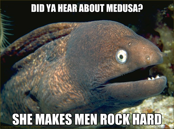 Did ya hear about medusa? She makes men rock hard  Bad Joke Eel