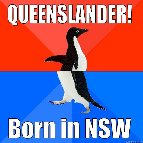 LOL @ dave - QUEENSLANDER! BORN IN NSW Socially Awesome Awkward Penguin