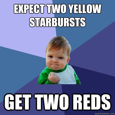 Expect two yellow Starbursts Get two reds  Success Kid