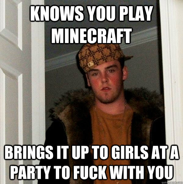 Knows you play minecraft brings it up to girls at a party to fuck with you  Scumbag Steve