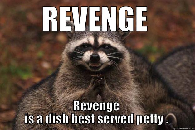 REVENGE REVENGE IS A DISH BEST SERVED PETTY . Evil Plotting Raccoon