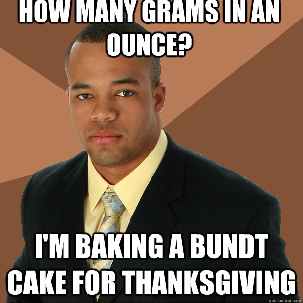 how many grams in an ounce? I'm baking a bundt cake for thanksgiving  Successful Black Man