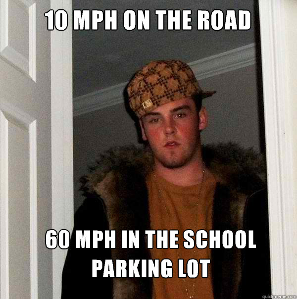 10 MPH on the road 60 MPH in the school parking lot - 10 MPH on the road 60 MPH in the school parking lot  Scumbag Steve