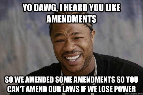 Yo Dawg, I heard you like amendments So we amended some amendments so you can't amend our laws if we lose power  YO DAWG