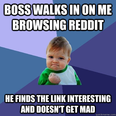 Boss walks in on me browsing reddit He finds the link interesting and doesn't get mad  Success Kid