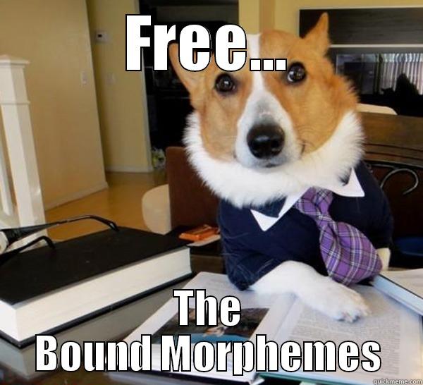 Linguistic meme - FREE... THE BOUND MORPHEMES Lawyer Dog