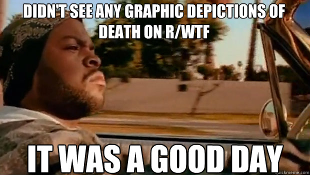 didn't see any graphic depictions of death on r/wtf IT WAS A GOOD DAY  It was a good day