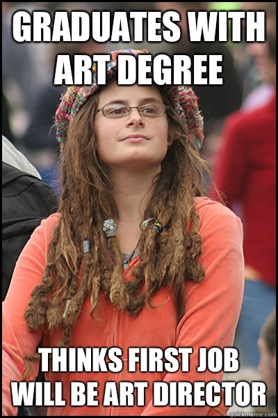 Graduates with art degree Thinks first job will be art director  College Liberal