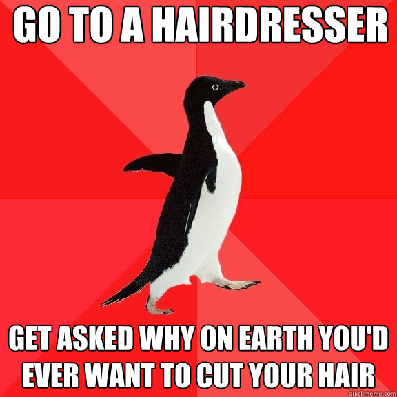 go to a hairdresser get asked why on earth you'd ever want to cut your hair  Socially Awesome Penguin